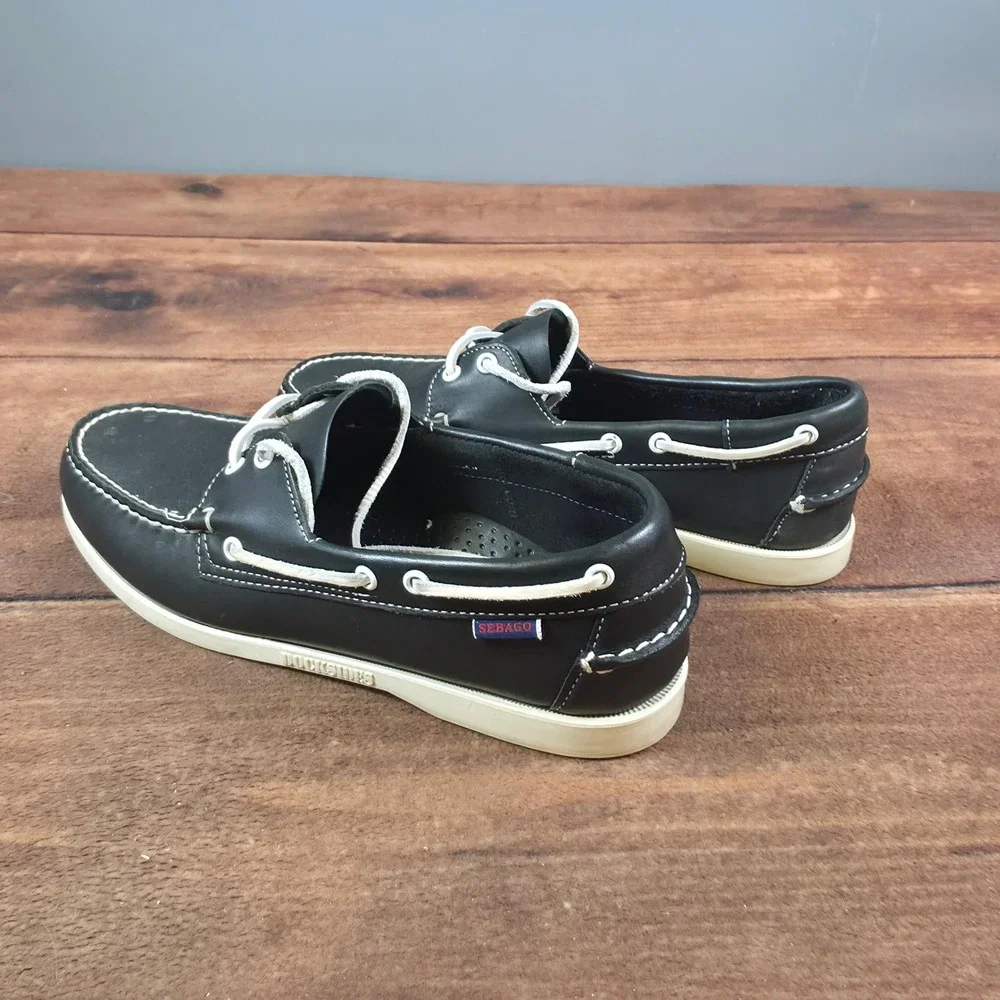 Sebago Docksides Boat Shoes Mens Size 9.5 Black Good Leather Moc Toe Loafer